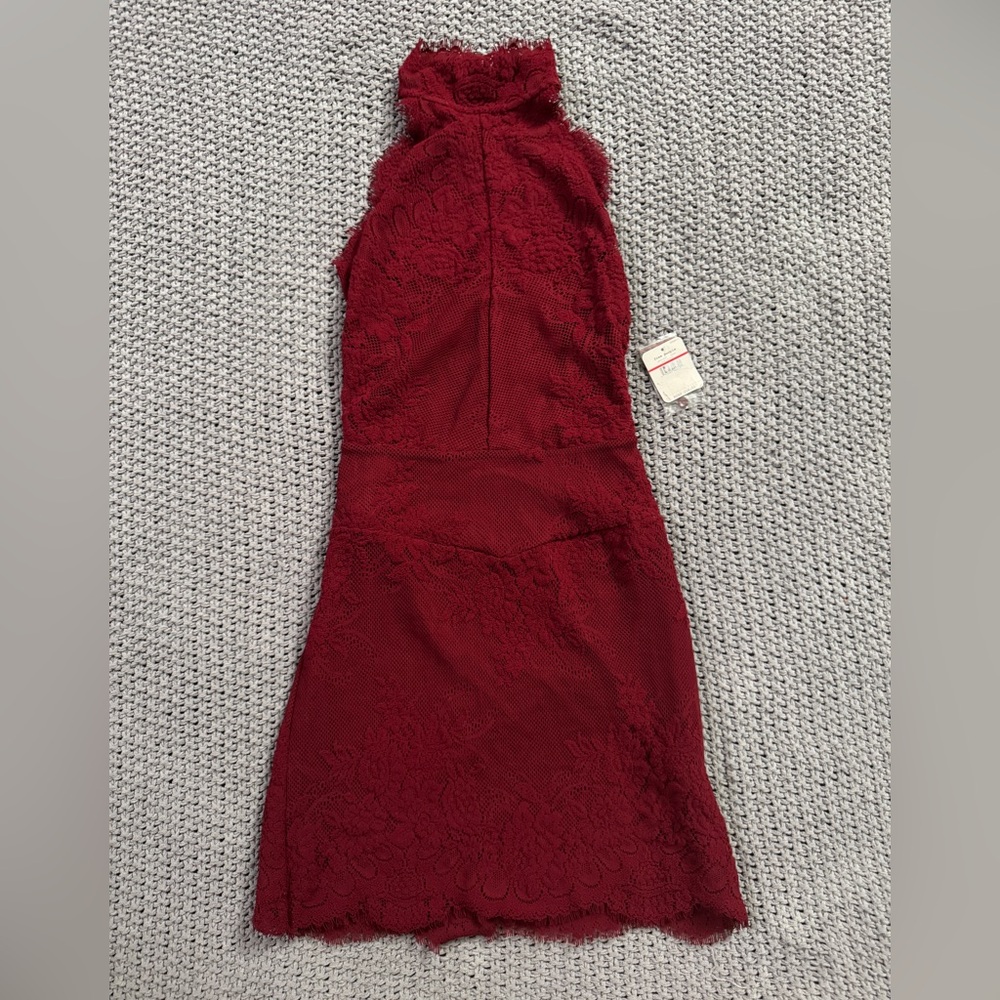 Free People Backless Red Lace Halter Bodycon Mini Dress